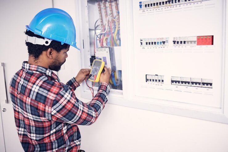 Electrician fixing wiring panel